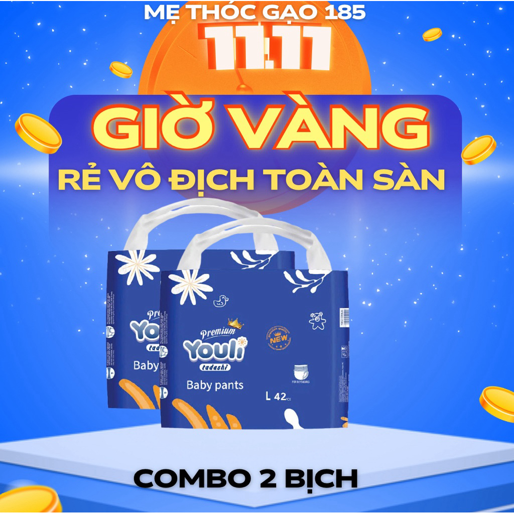 Bỉm Dán/Quần YOULI XANH nội địa Đủ Size S108/M92/M88/L84/XL80/XXL72/XXXL68