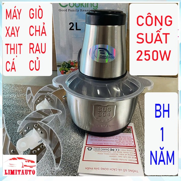 [ Bảo Hành 1 NĂM ] Máy xay thịt, cối xay thực phẩm inox 304 dung tích 2LIT - Máy xay thịt cá đa năng xay sinh tố giò chả