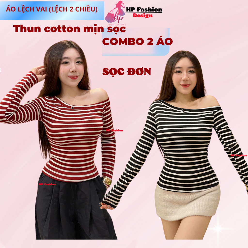 [Sọc ở cuối] Áo thun lệch trễ hở vai body dài tay, áo kiểu nữ màu đen trắng đỏ co giãn mùa hè noel tết tôn dáng  HP5 | BigBuy360 - bigbuy360.vn