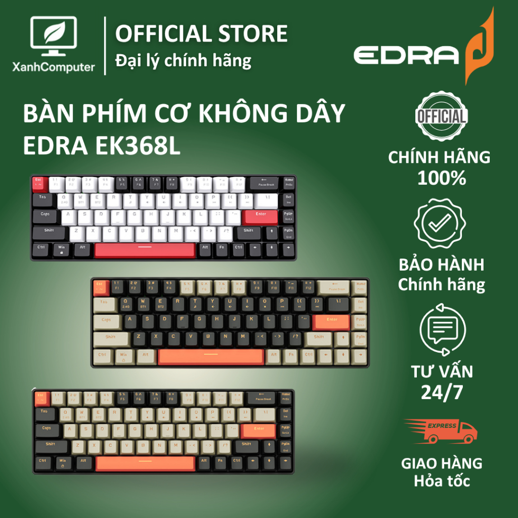 Bàn phím cơ không dây EDRA EK368L - Hàng chính hãng