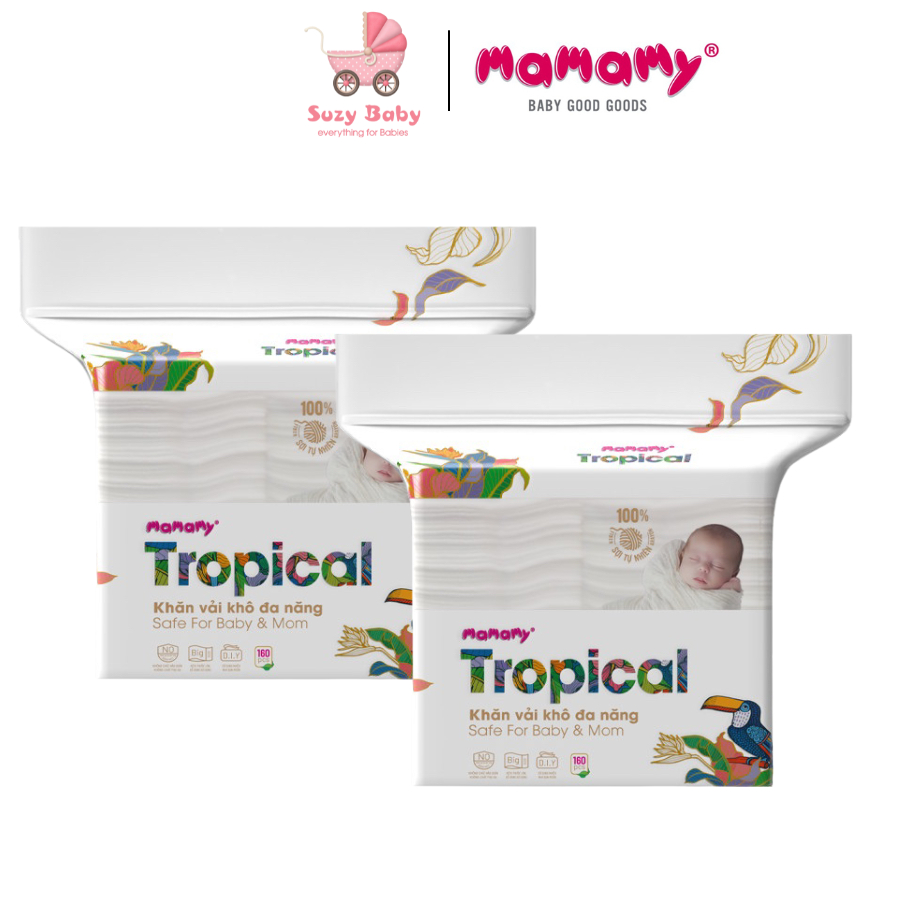 Khăn Khô MAMAMY TROPICAL 160 Tờ Khăn Vải Khô đa Năng MAMAMY TROPICAL 160 Tờ, Suzy Baby