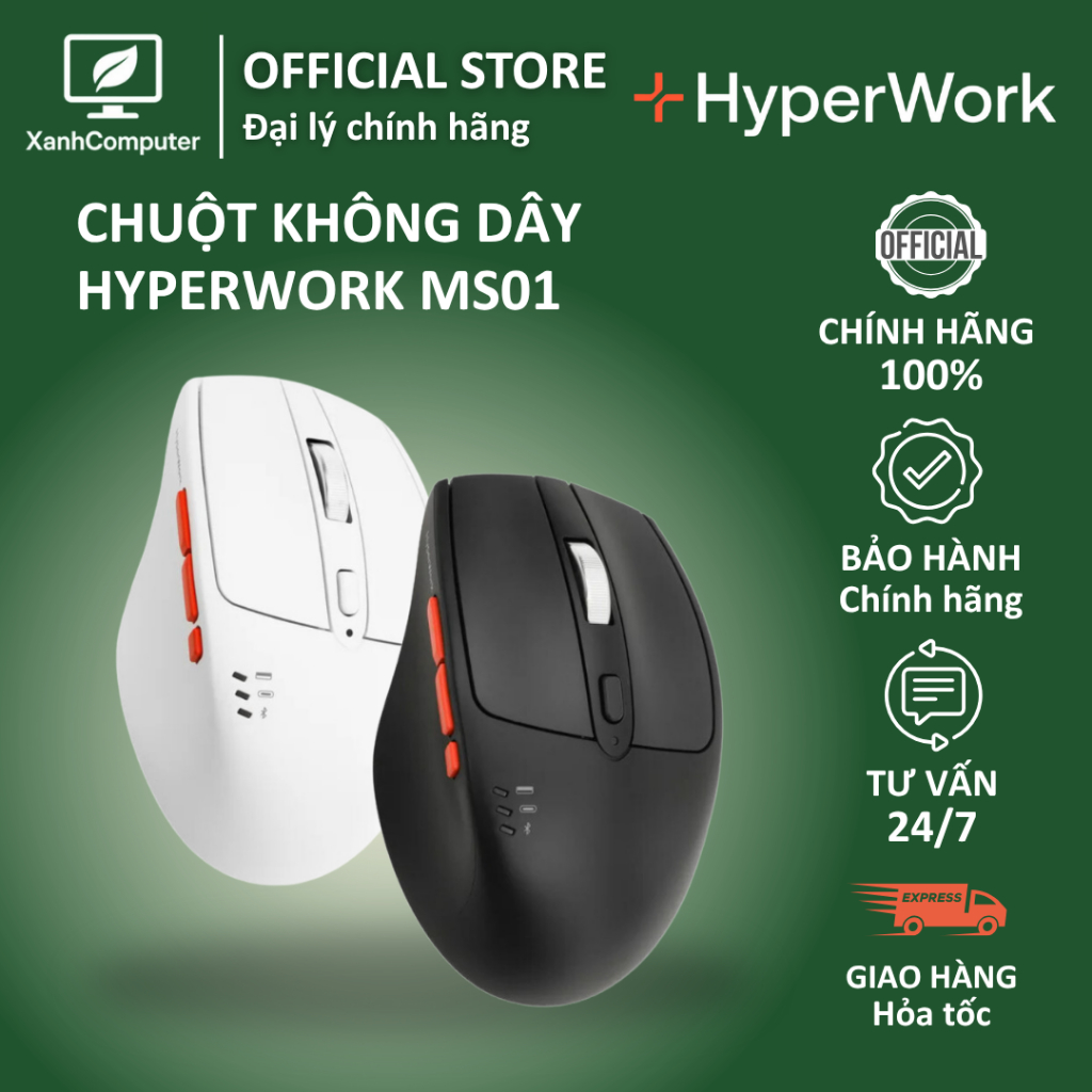 Chuột Không Dây HyperWork 𝗦𝗶𝗹𝗲𝗻𝘁𝗶𝘂𝗺 MS01 Bluetooth 5.1