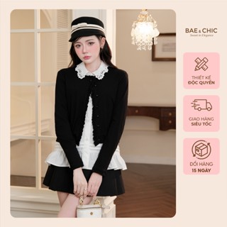  Set áo khoác len mỏng phối sơ mi Bae Chic phong cách tiểu thư áo len kiểu kèm sơ mi cổ ren AB121 