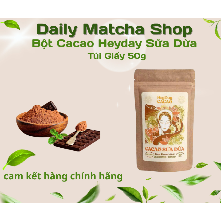 Bột Cacao Heyday nguyên chất  - Cacao Sữa Dừa thuần tự nhiên - Túi giấy 80gr
