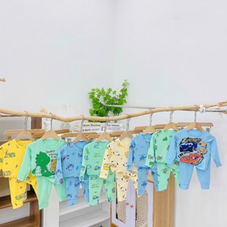 SET 3-5 Bộ dài tay cho bé nằm điều hoà vải thun dày dặn mặc thời tiết se lạnh in hình dễ thương co dãn thoải mái 5-16kg