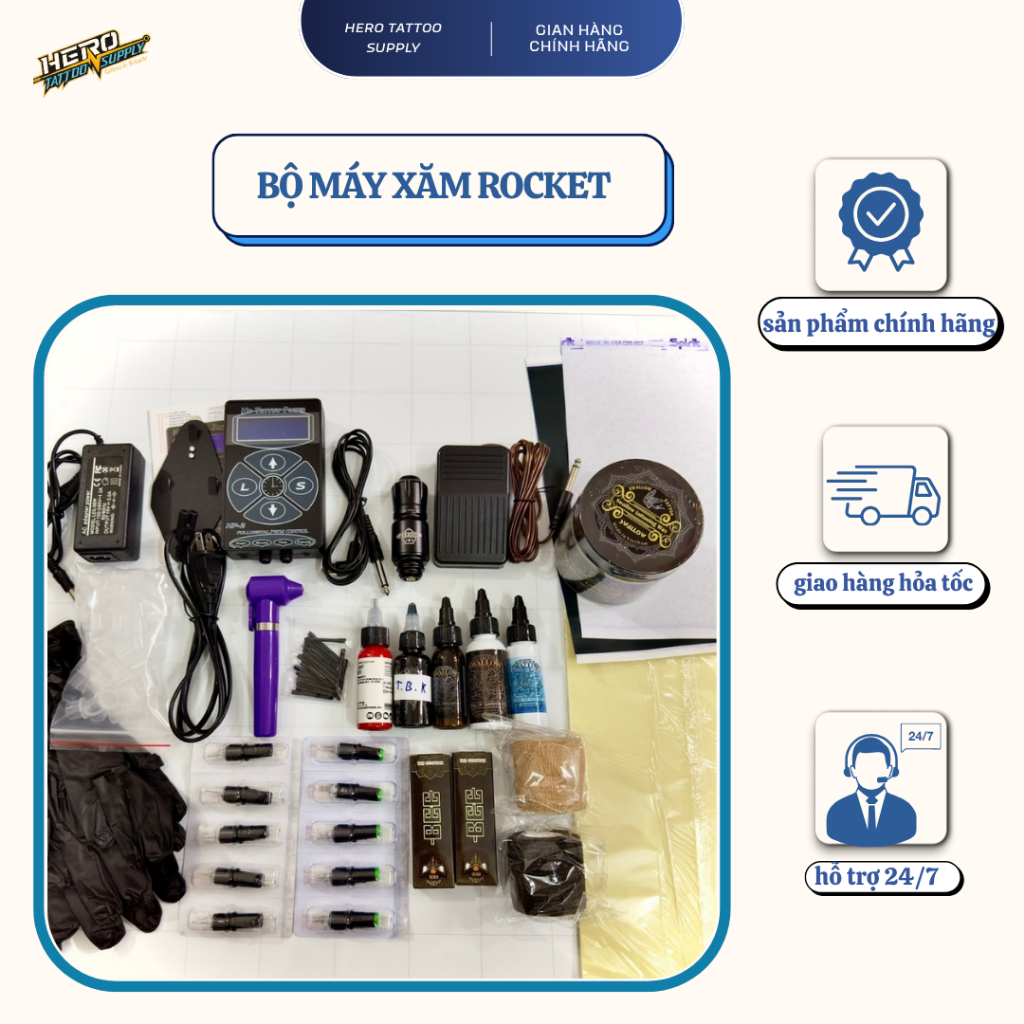 Combo bộ máy xăm rocket - máy pen cao cấp