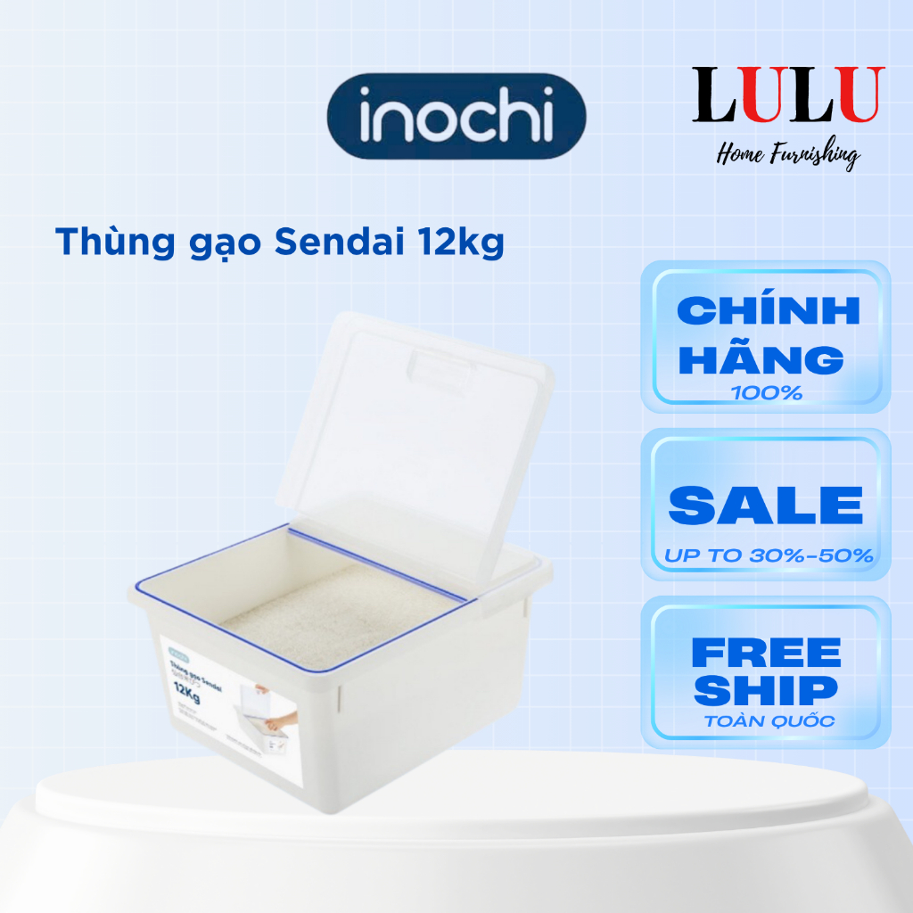 Thùng đựng gạo Sendai 12kg,thùng hộp đựng thực phầm, đồ ăn, ngũ cốc, Inochi Hokkaido