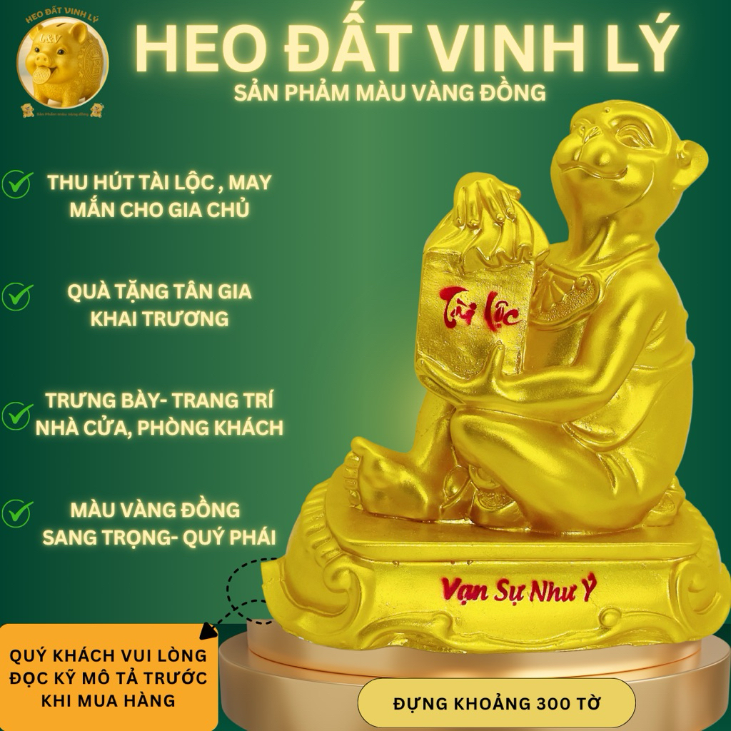 Heo Đất Ống Tiết Kiệm Khỉ Vàng Tài Lộc đáng yêu,Heo Đất Vinh Lý