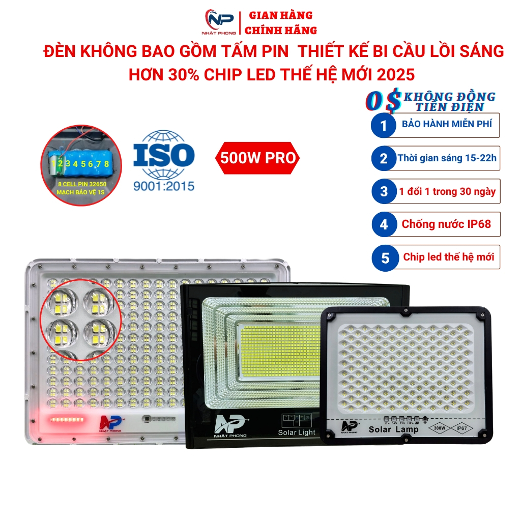 Đèn năng lượng mặt trời không bao gồm tấm pin năng lượng 300w,500w siêu sáng,SHOPNHATPHONG vỏ nhôm đ