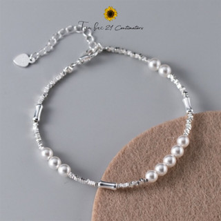  Lắc tay bạc Ngọc trai đính hạt vỡ Lắc tay Tiệm bạc 21 Centimeters 