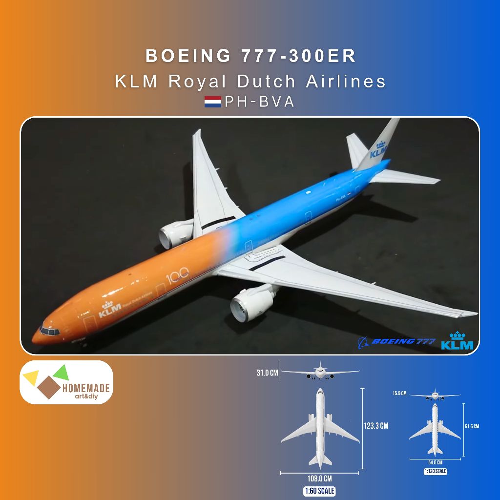 Mô Hình Giấy Máy Bay Thương Mại Boeing 777-300ER KLM_Orange Pride Livery