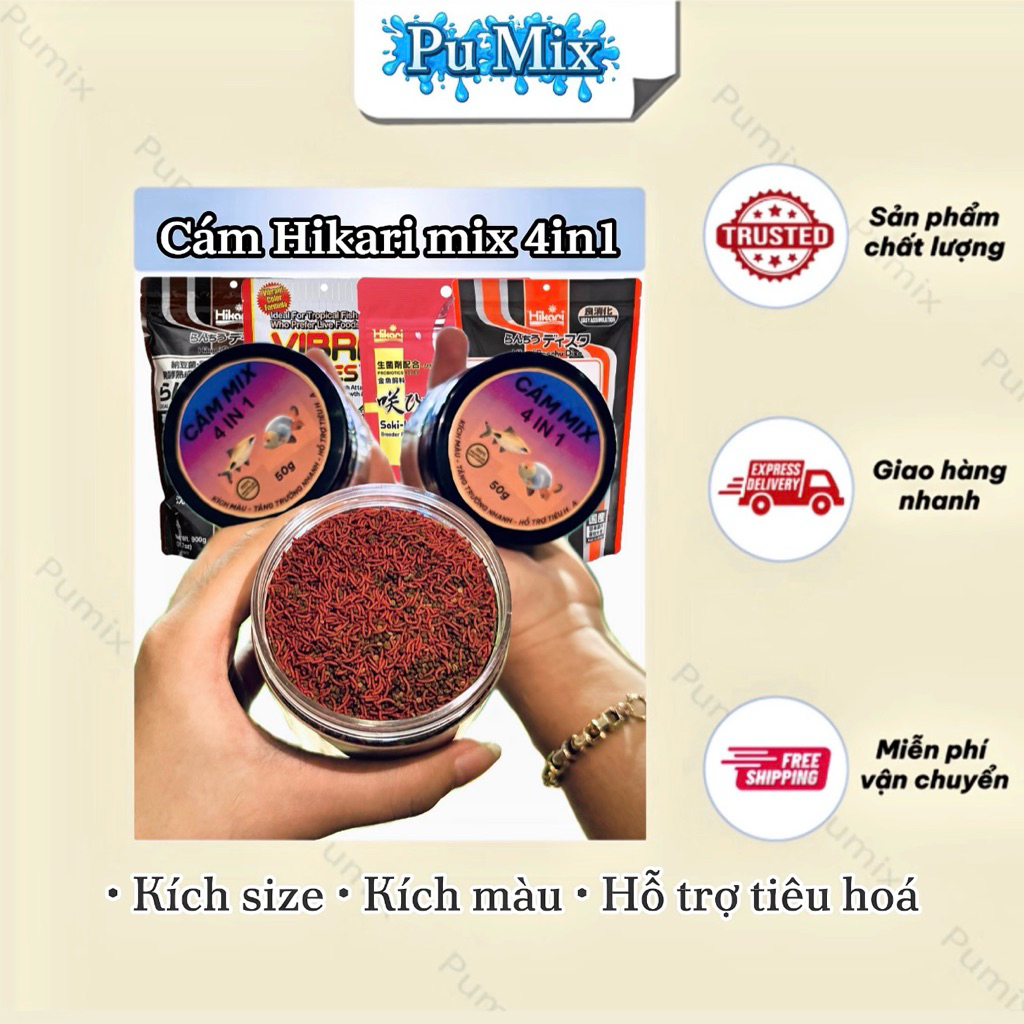 Hikari Mix 4in1 - Cám trùng huyết cá cảnh Kích màu , Kích size , Hỗ trợ tiêu hoá