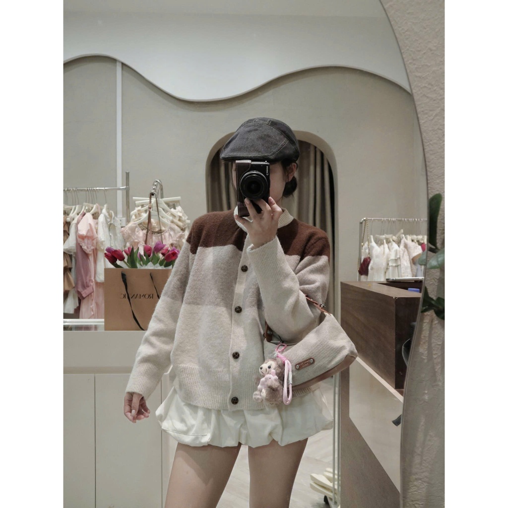 Áo Len Cardigan Kẻ Ngang Phối Màu Basic QCCC Cao Cấp