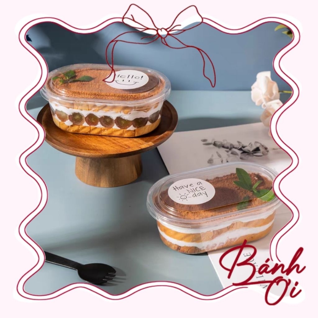 Set 10 Hộp nhựa oval, Hộp Nhựa Oval đựng bánh, Hộp Đựng Bánh Ngọt, Tiramisu, Mousse (kèm nắp)
