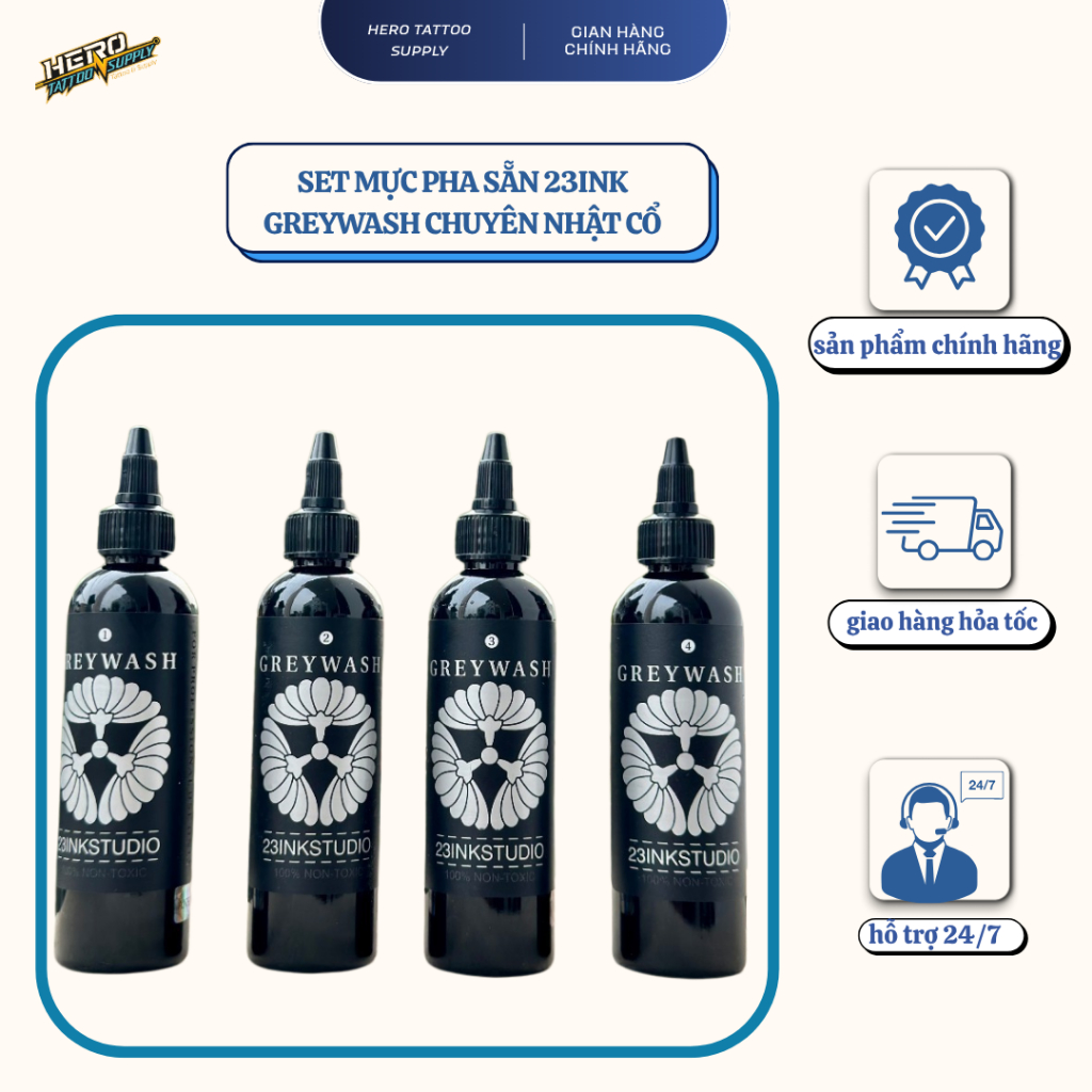 Set mực xăm đánh nhật cổ Greywash 23ink - sét mực pha sẵn chuyên Nhật Cổ