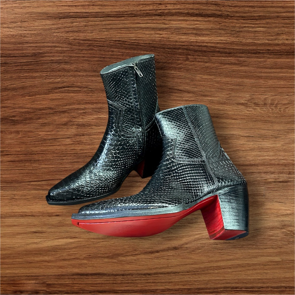 Santiago Python Da Trăn Đế Đỏ Italy Gót Da cao 8cm , Bảo hành 3 năm