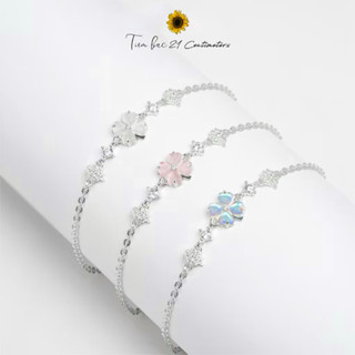  Lắc tay bạc Cỏ 4 lá Đá màu Lắc tay Tiệm bạc 21 Centimeters 