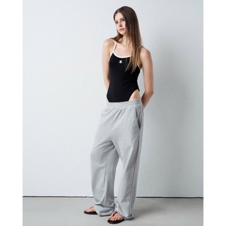 Eleven - Bodysuit Thun Gân Viền Tương Phản Thêu Mono | Màu Đen