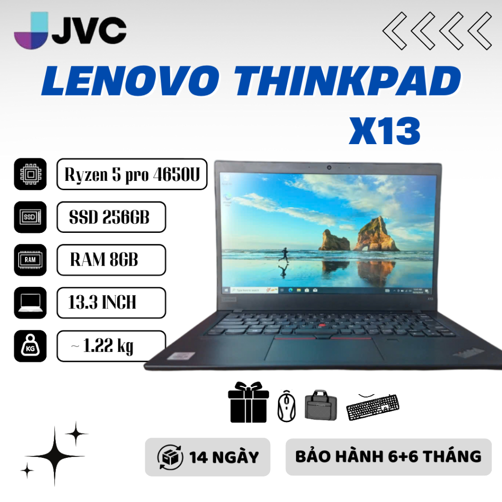 Laptop Giá Rẻ Lenovo ThinkPad x13 Ryzen 5 pro 4650U Ram 8GB SSD 256GB