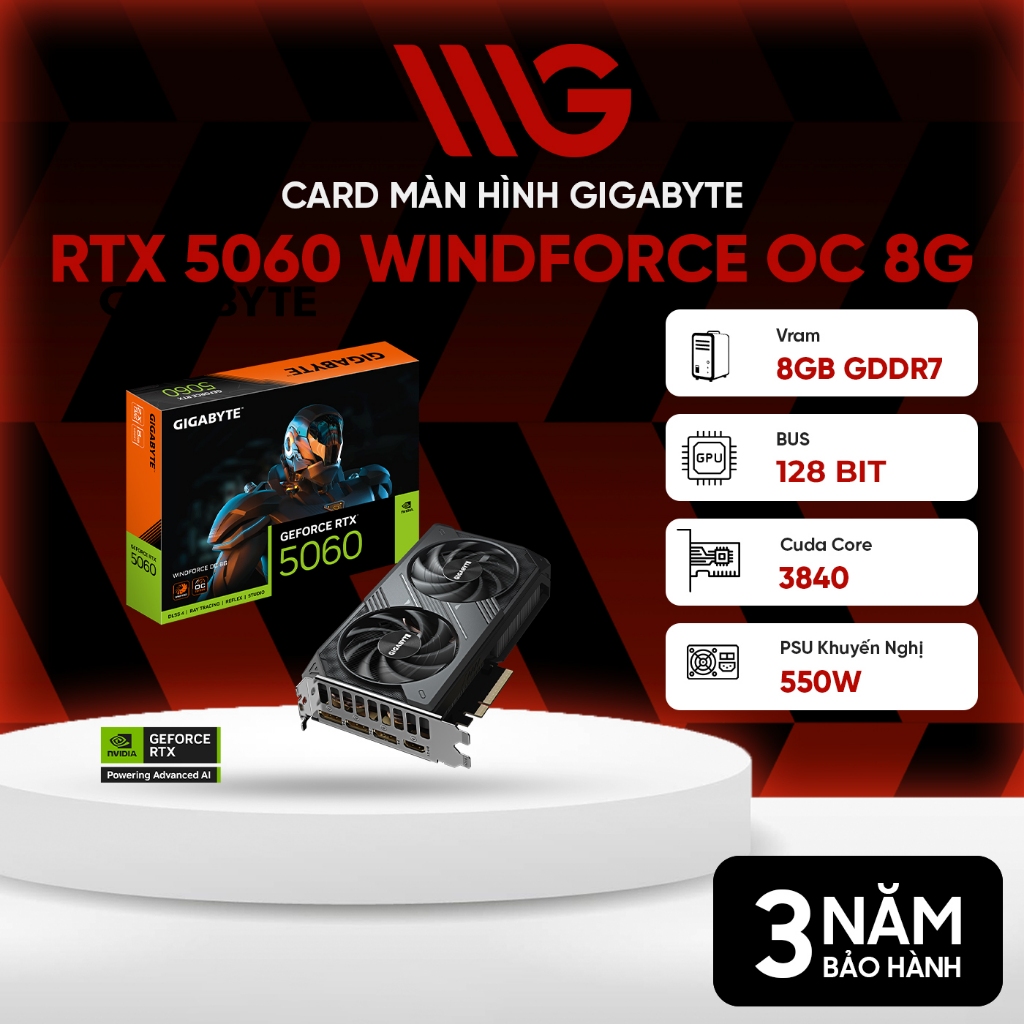 Card màn hình Gigabyte GeForce RTX 5060 WINDFORCE OC 8GB GDDR7
