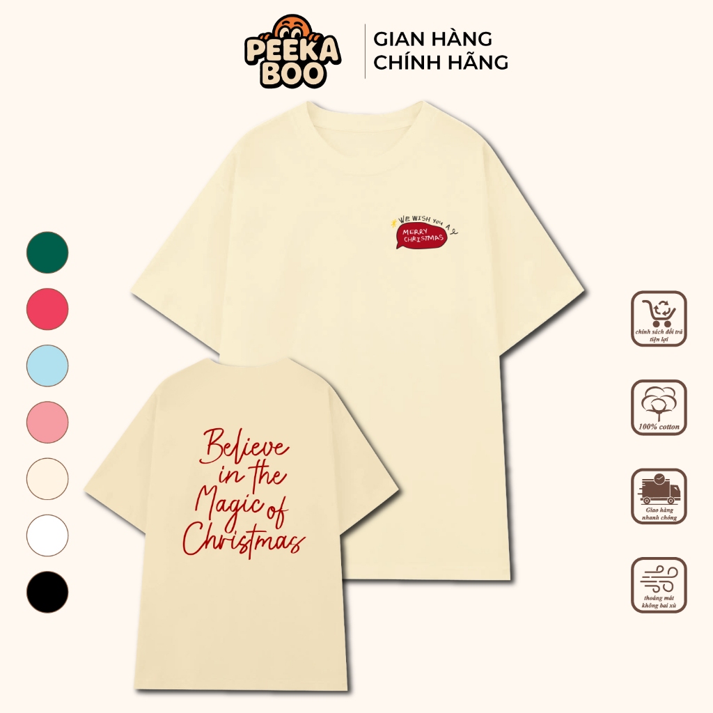 [PEEKABOO]Áo Phông Noel PEEKABOO Áo Đôi Oversize Form Rộng Cotton 2 Chiều Phong Cách Vintage In Chữ 