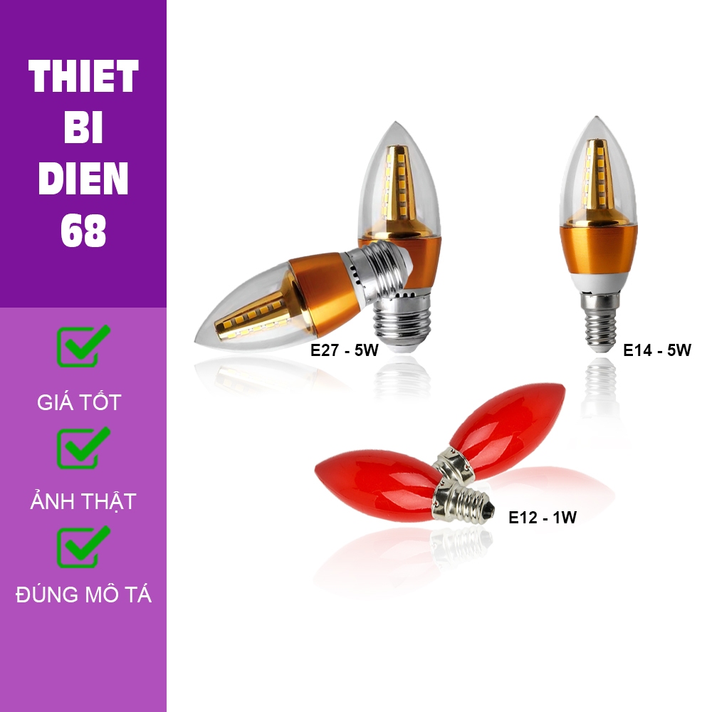 Bóng đèn Led nến bắp ngô quả nhót trái ớt cà na 1w 5w đui đuôi E12 E14 E27 trang trí đèn chùm