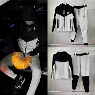  Đồ Bộ Nam Dài Tay Thu Đông PB Teck Nỉ 2 Da Thêu Logo Ngực Ghép Màu Đen Xám Túi Sọc Da Dày Dặn Dành Cho Anh Em Boy Phố G8 