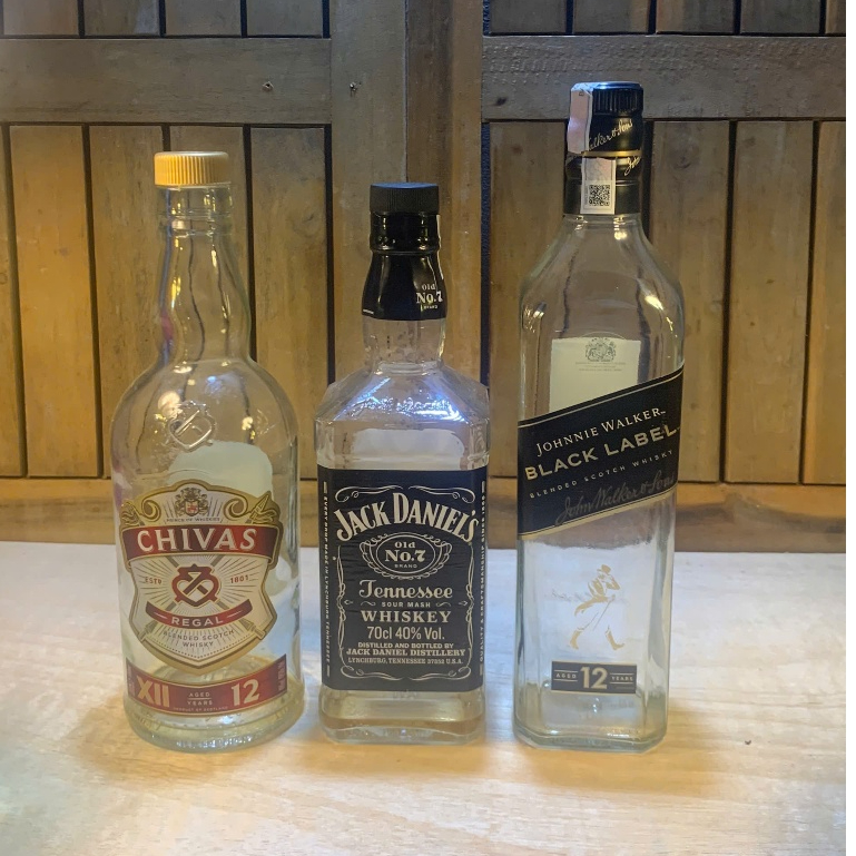 Combo 3 Vỏ Chai Rượu Ngoại Cao Cấp – Jack Daniel’s, Chivas 12, Black Label