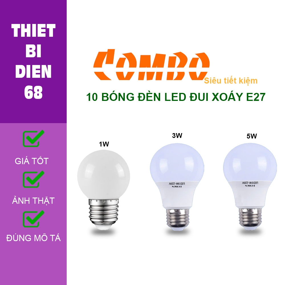 10 Bóng đèn LED tròn 1w 3w 5w trang trí chống nước mưa ngoài trời sáng vàng trắng và nhiều màu đui xoáy E27 220v