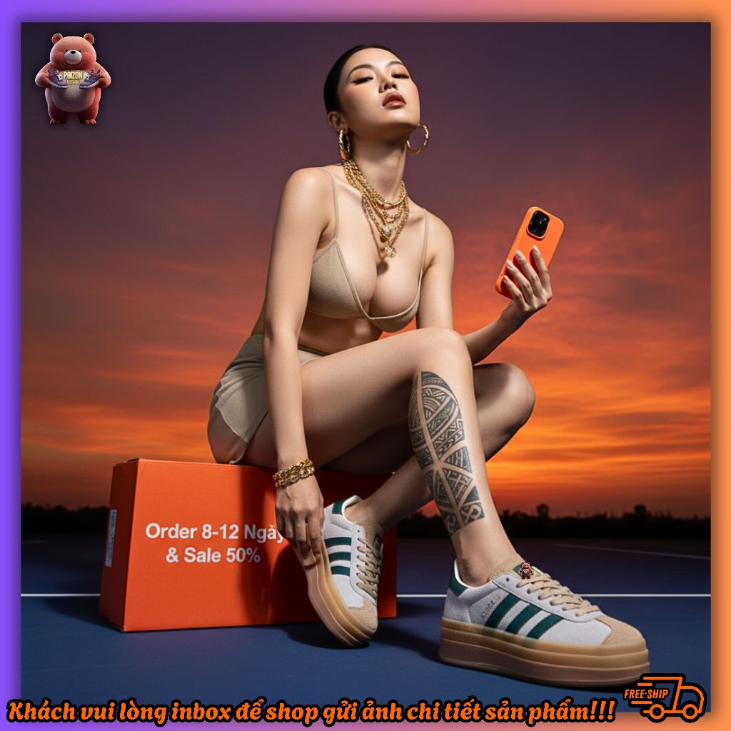 Nhận Order Giày Sneaker Best Quality Độ Hoàn Thiện 98%✮G𝐀Z𝐄L𝐋E✮Bold ‘Cream White Green’ ID7056