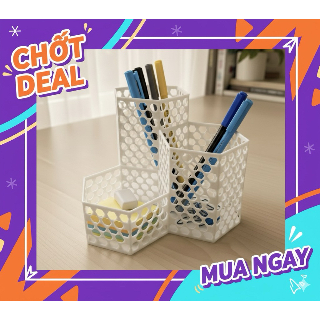 Decor bàn học, bàn làm việc - Hộp Đựng Đồ Dùng Học Tập Hình Lục Giác Để Bàn
