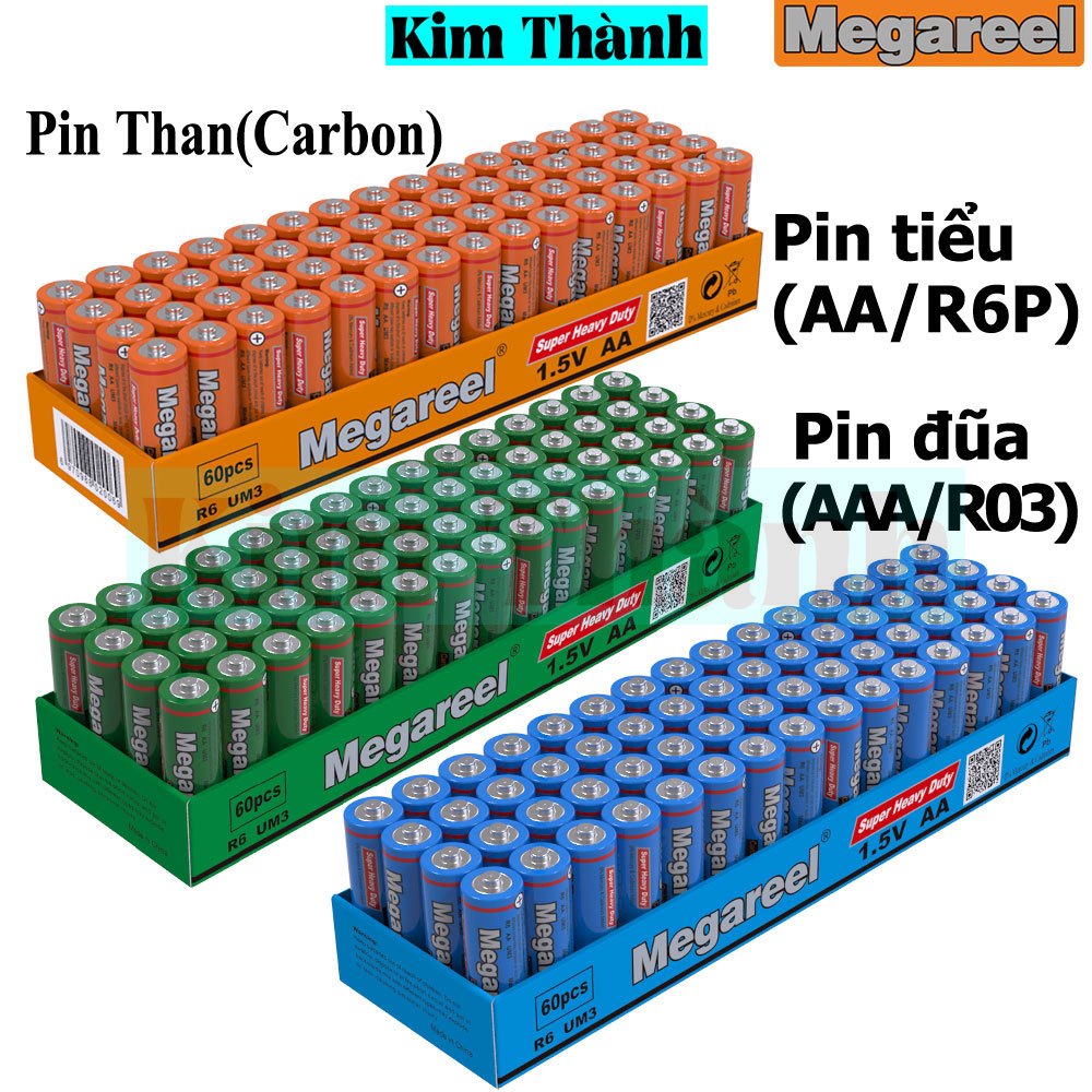 Hộp 40 viên / 60 viên pin AA(tiểu), AAA(đũa),pin carbon(than) 1.5V,hiệu Megareel,SealPower(R6P,R03)