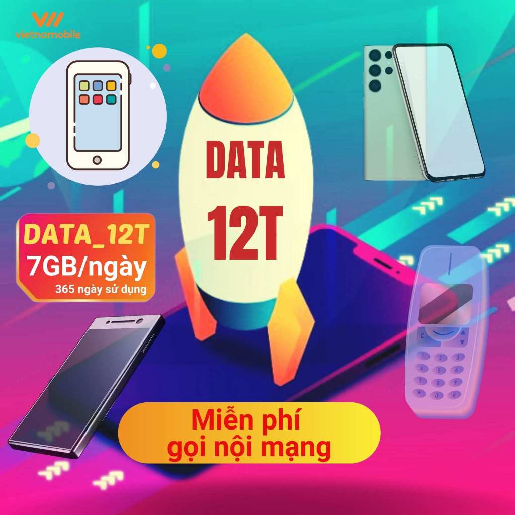 ĐIỆN THOẠI S I M Data Vetnamobile 4g Sẵn 1 Năm vào mạng 7GB/ngày 210gb/tháng, 2555GB/Năm