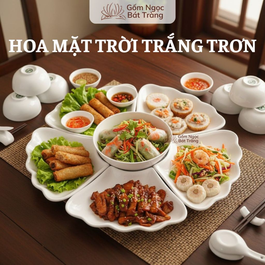 Bộ bát cúng gia tiên gốm sứ bát tràng TRẮNG TRƠN,bát đĩa hoa mặt trời, bát đĩa thờ cúng,bát đĩa thắp