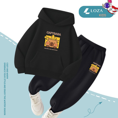 Bộ quần áo Hoodie cho bé trai in Capybara size 15-40kg - Quần áo nỉ cho trẻ em Loza Kids HB511