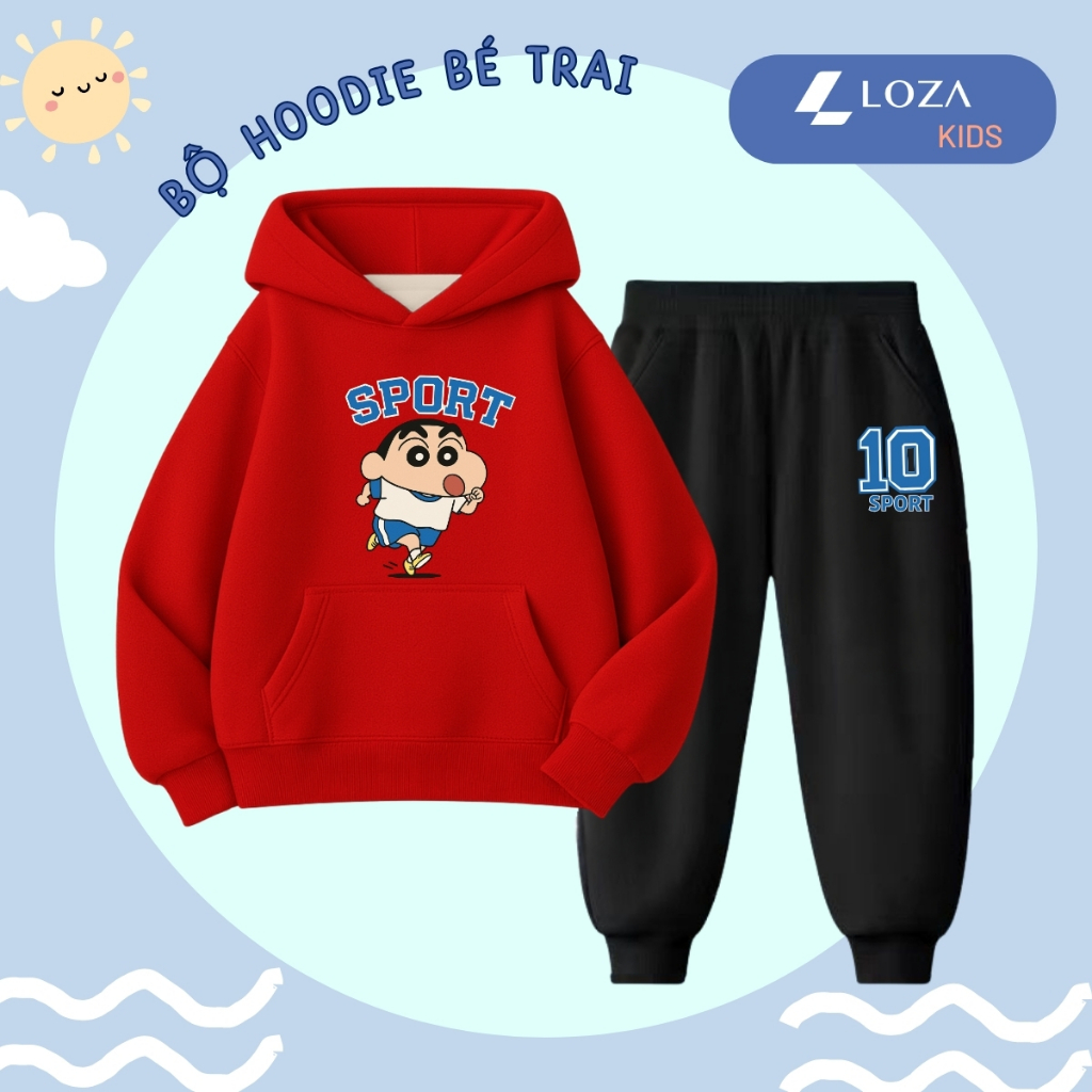 Bộ quần áo Hoodie cho bé trai in cậu bé Shin size 15-40kg - Quần áo nỉ cho trẻ em Loza Kids HB513