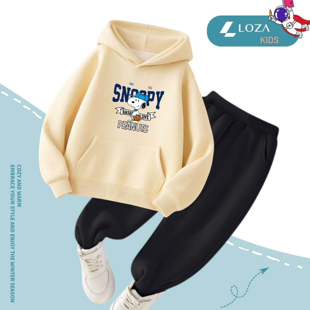 Bộ quần áo Hoodie cho bé trai in SNOOPY size 15-40kg - Quần áo nỉ cho trẻ em Loza Kids HB514