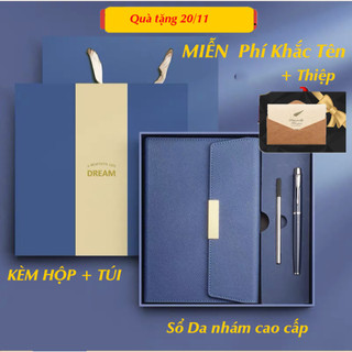 Quà tặng - Sổ tay bút ký KHẮC TÊN ghi chép da PU+ túi hộp sang trọng thanh lịch hội nghị, quà tặng cô giáo