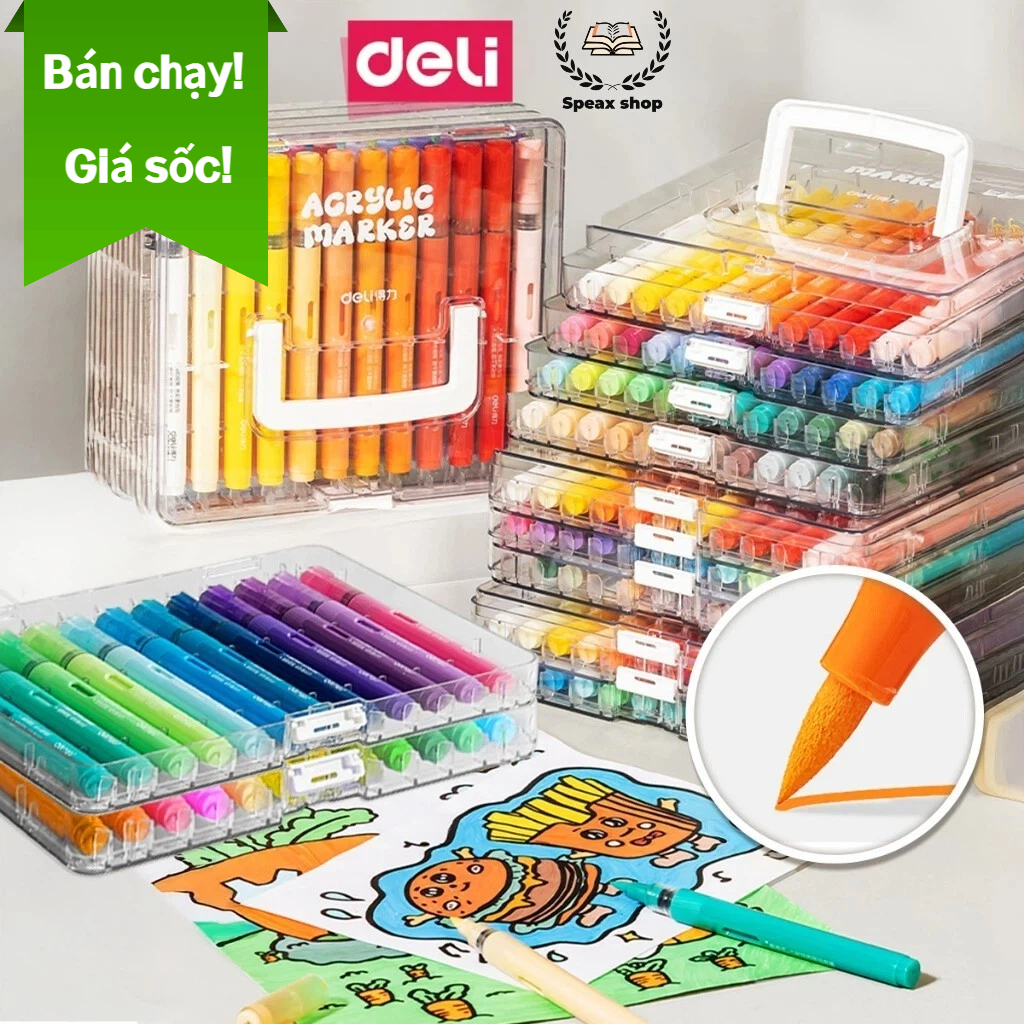Bút Sơn Acrylic Marker Deli 24/36/48/60 Màu Vẽ Trên Mọi Chất Liệu, Màu Tươi, Nhanh Khô