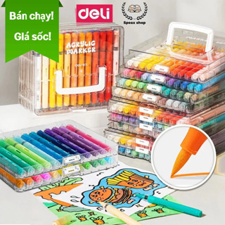  Bút Sơn Acrylic Marker Deli 24 36 48 60 Màu Vẽ Trên Mọi Chất Liệu Màu Tươi Nhanh Khô 