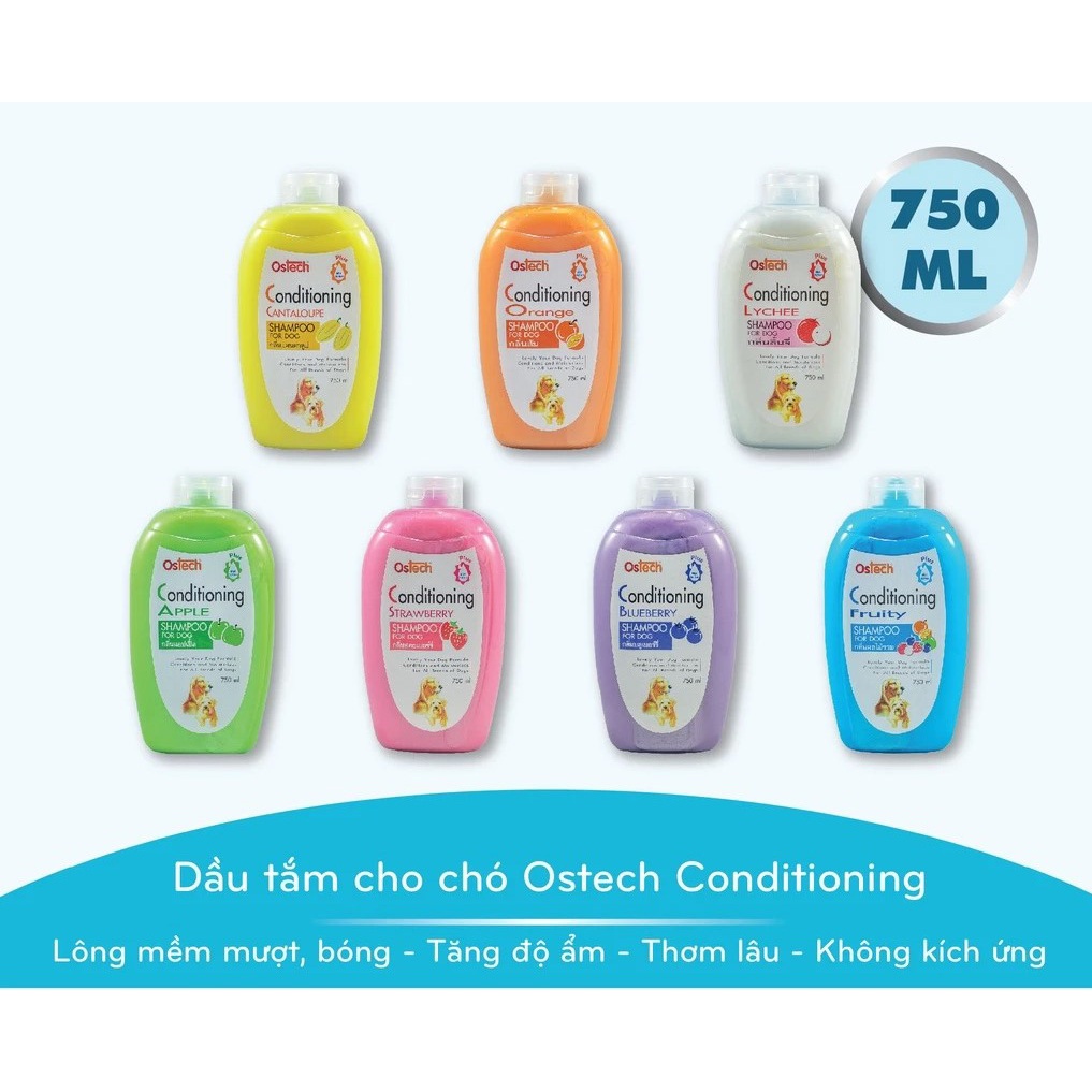 Dầu tắm dưỡng ẩm, chống dị ứng da cho chó Ostech Conditioning Dog Shampoo, Chai 750ml
