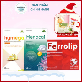  Sắt sinh học Ferrolip canxi tảo biển Menacal DHA Hymega dành cho mẹ bầu và sau sinh hỗ trợ bổ sung sắt canxi và DHA 