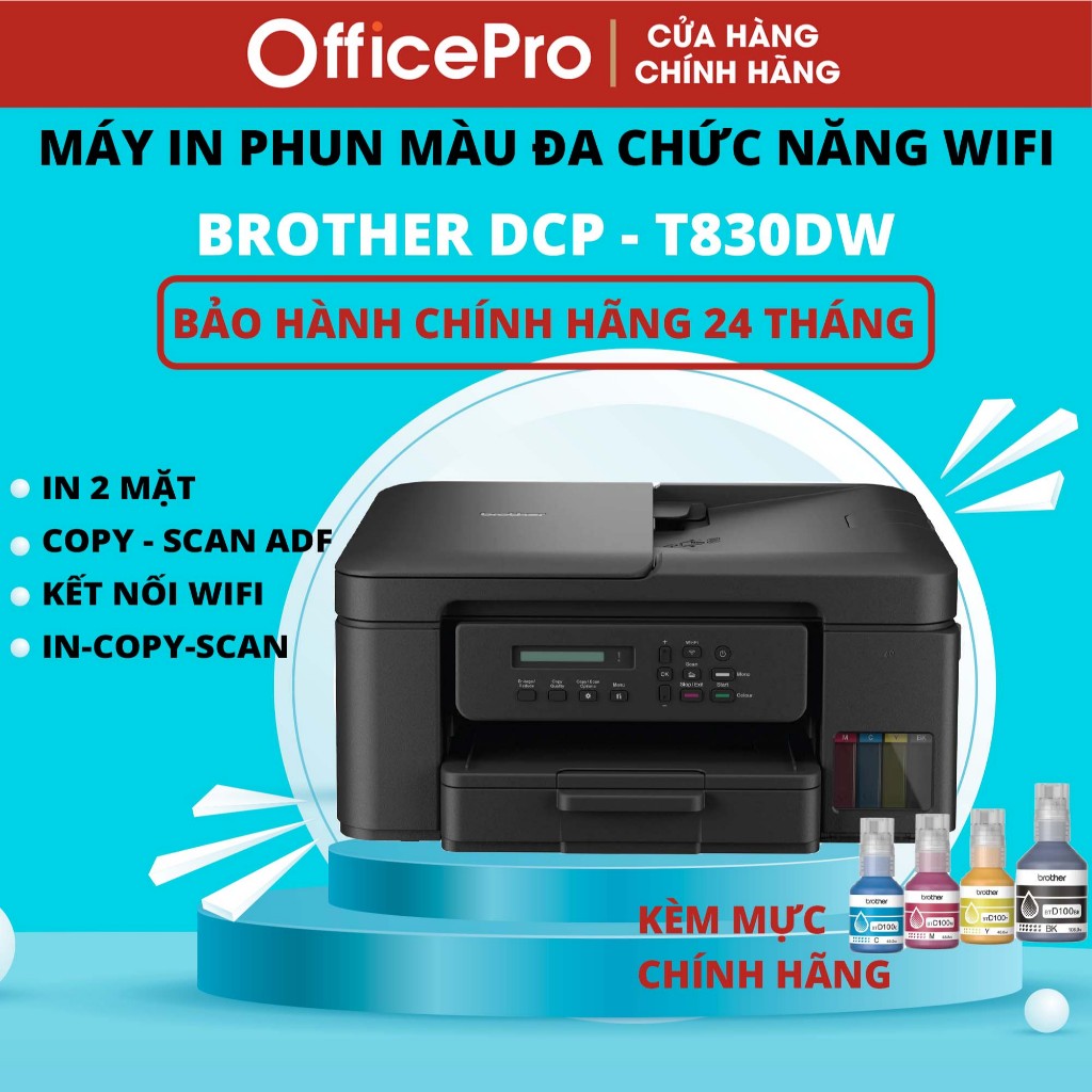 Máy in phun màu đa chức năng hai mặt Brother DCP-T830DW (máy đã bao gồm mực)