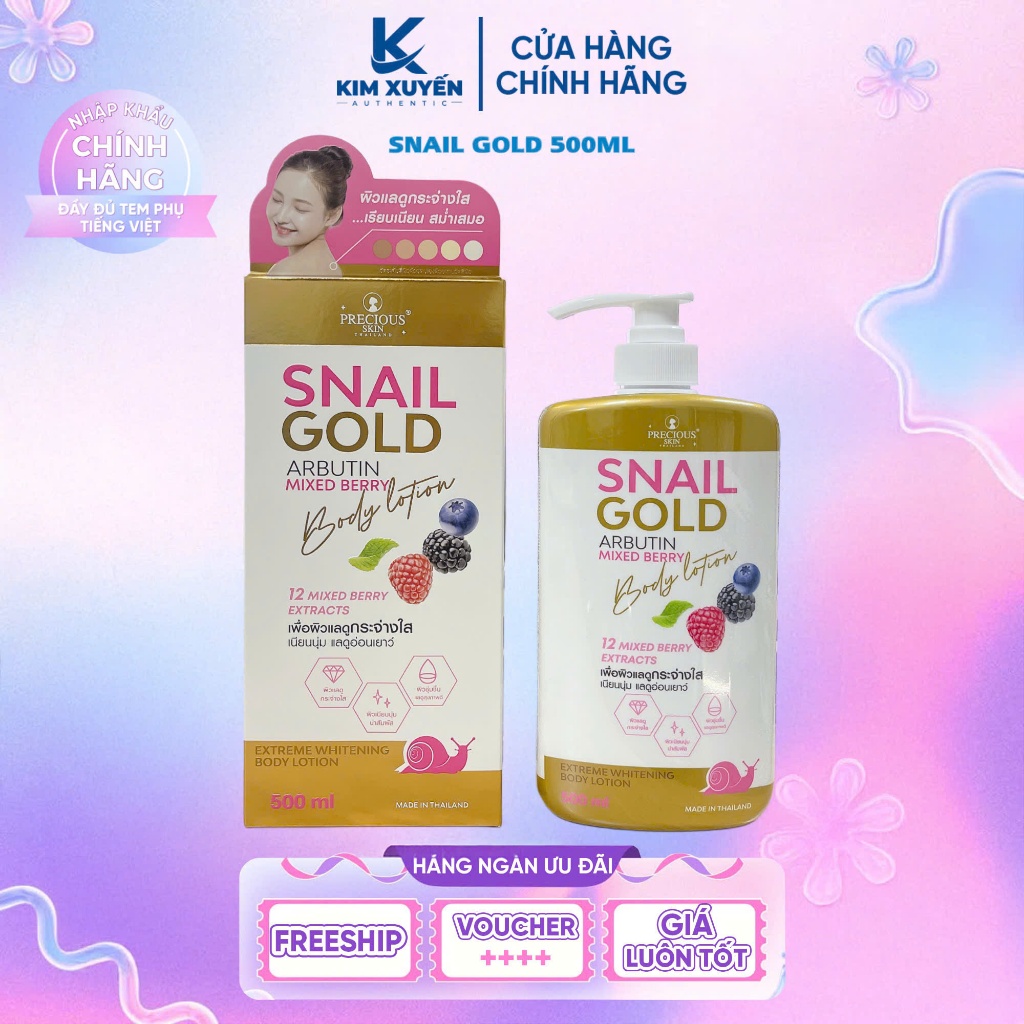  Sữa dưỡng thể body SNAIL GOLD Arbutin Mix Berry Body Lotion PRECIOUS SKIN 500ML - CÓ TEM PHỤ 
