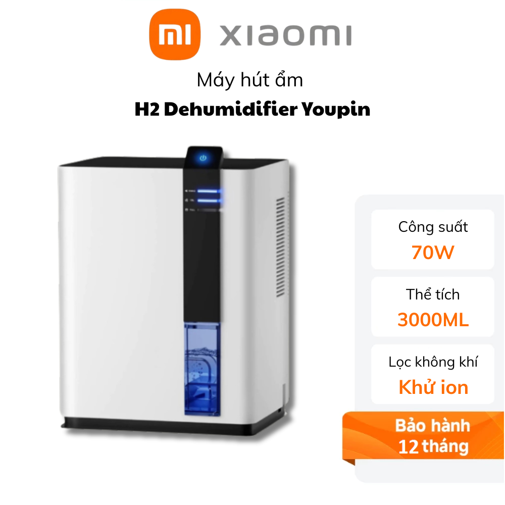 Máy Hút Ẩm H2 Xiaomi Dehumidifier Youpin Dung Tích 3L Công Suất Lớn 70W Giúp Làm Khô Nhanh Ngắt Tự Động BH 12 Tháng