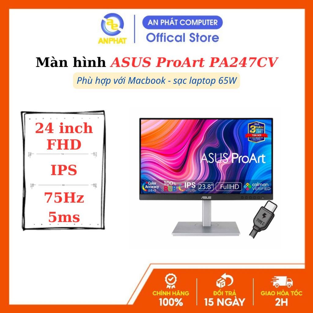 Màn Hình ASUS ProArt PA247CV - Phù hợp cho Macbook (23.8 inch - FHD - IPS - 75Hz - 5ms - USB TypeC -