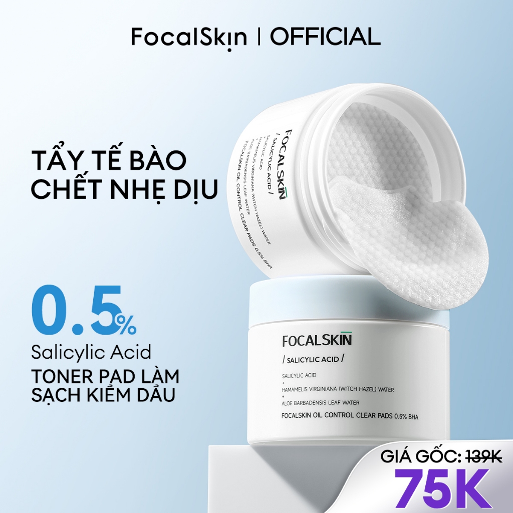 [HÀNG THANH LÝ] FOCALSKIN Toner Pad Tẩy Tế Bào Chết BHA / SALICYLIC ACID Lành Tính Kiềm Dầu Giảm Mụn | Hộp 60M | BigBuy360 - bigbuy360.vn