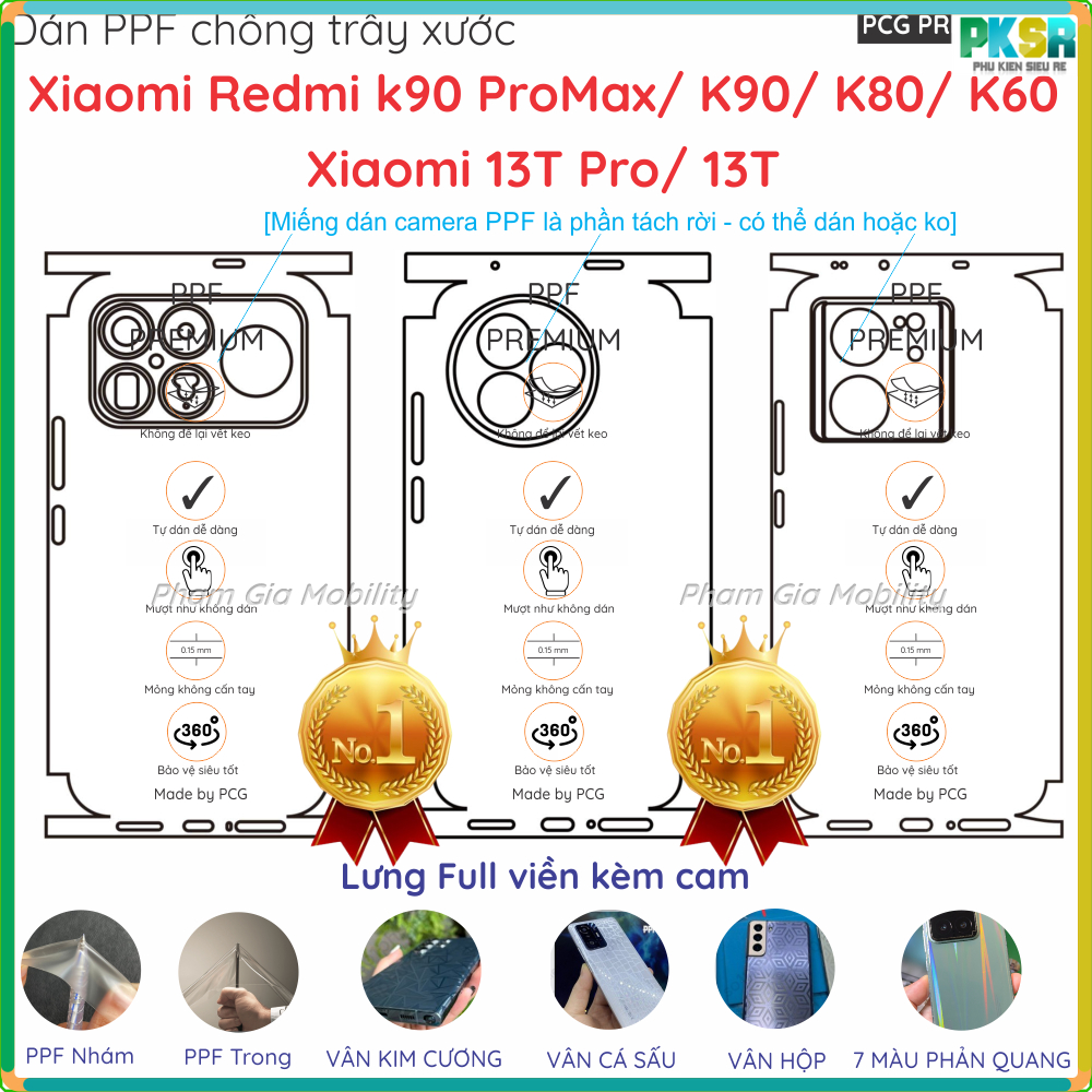 Dán PPF mặt lưng FULL VIỀN dành cho Xiaomi Redmi K90 K80 K60 Pro Max PM Ultra/ Xiaomi 13T Pro trong,