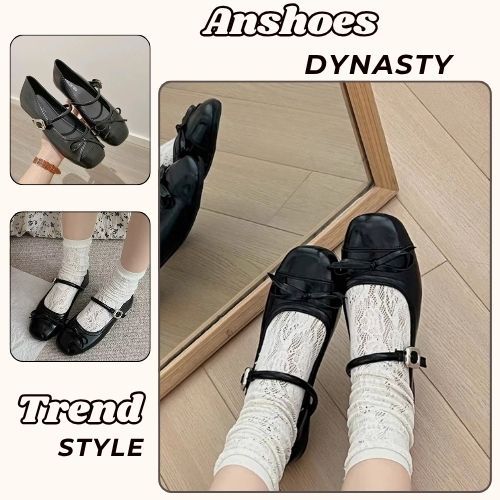 Giày Búp Bê Nữ, Giày Nữ Búp Bê Lolita Quai Tròn Siêu Dễ Thương Nhẹ Êm Màu Đen N31 || AnshoesDynasty