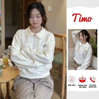  Áo nỉ cổ sen khóa kéo nữ form rộng chất nỉ dày mềm phong cách Hàn Quốc 